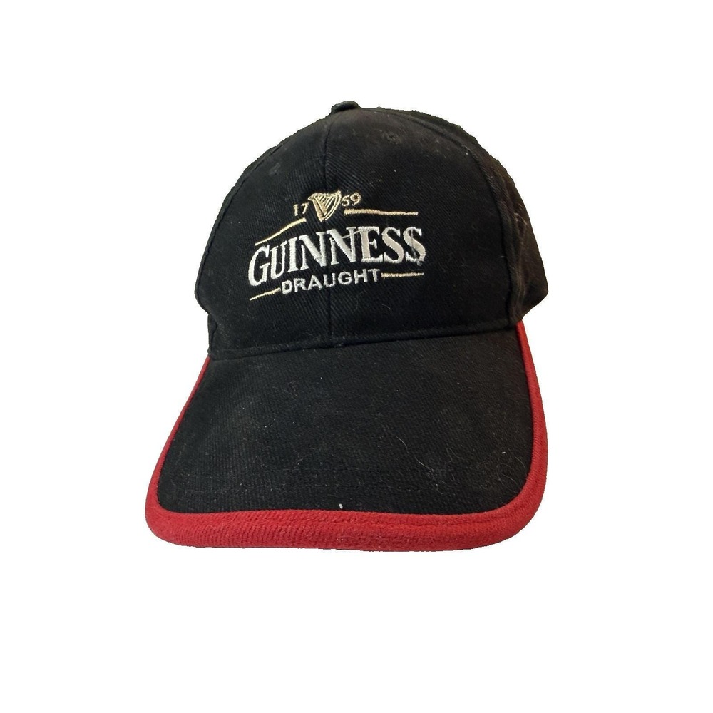 Vintage Guinness Draught Hat Black Red Adjustable Irish Beer Embroidered